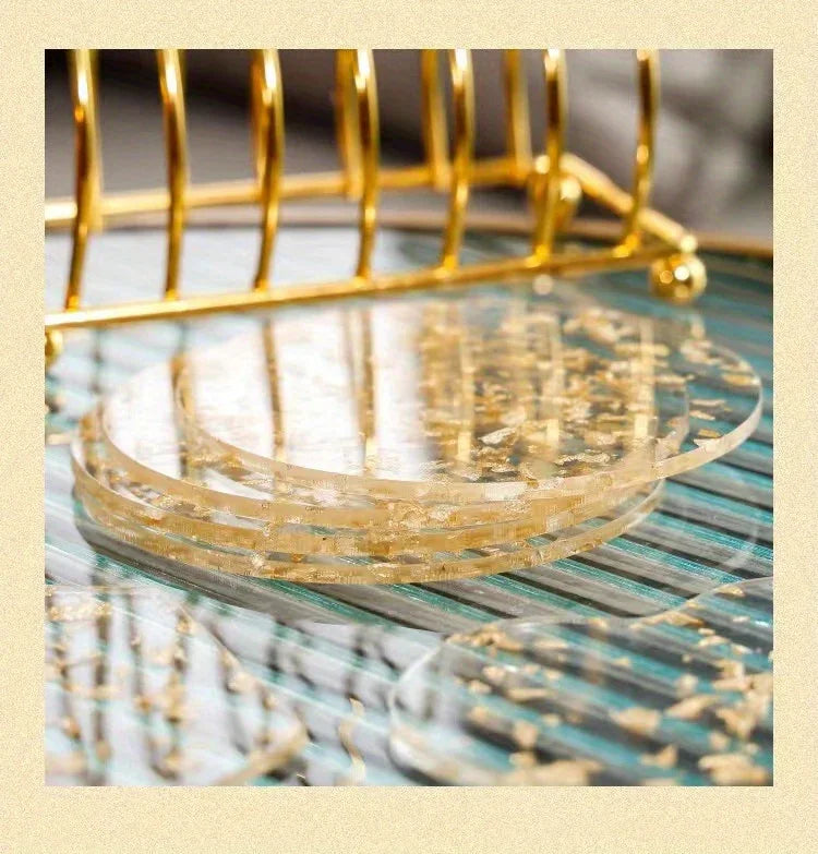 [Clear Coasters] Multiple Pieces Acrylic Cup Coasters Pack | Polished Metal Finish, Protective Film, Hand Wash Safe, Clear Design House Of Avana