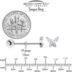 Clear CZ Gem Open Wing Butterfly Barbell Tongue Ring