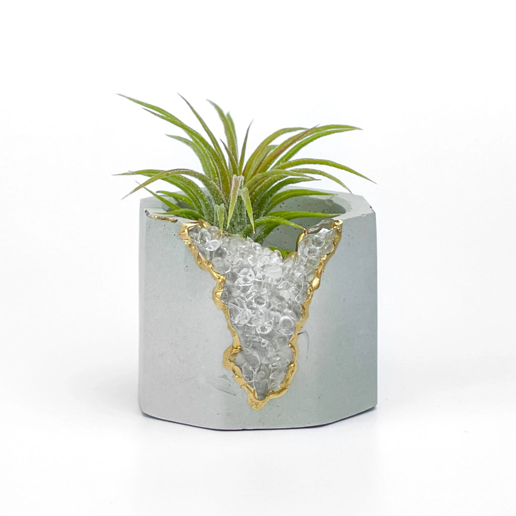 CLEAR QUARTZ GEODE PLANTER AURA 8 HOME