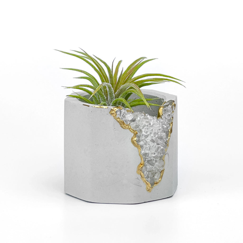 CLEAR QUARTZ GEODE PLANTER AURA 8 HOME