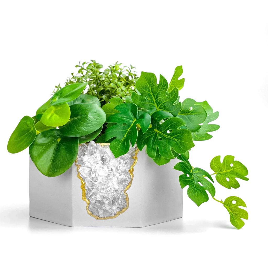 Clear Quartz Geode Planter Natural Crystal Home Decor, side view - House Of Avana