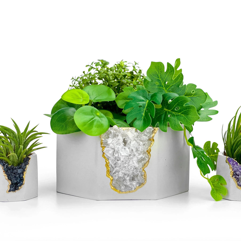 Clear Quartz Geode Planter Natural Crystal Home Decor, lifestyle image - House Of Avana