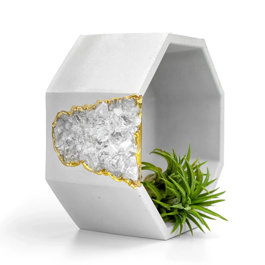 Clear Quartz Geode Planter Natural Crystal Home Decor, angled view - House Of Avana