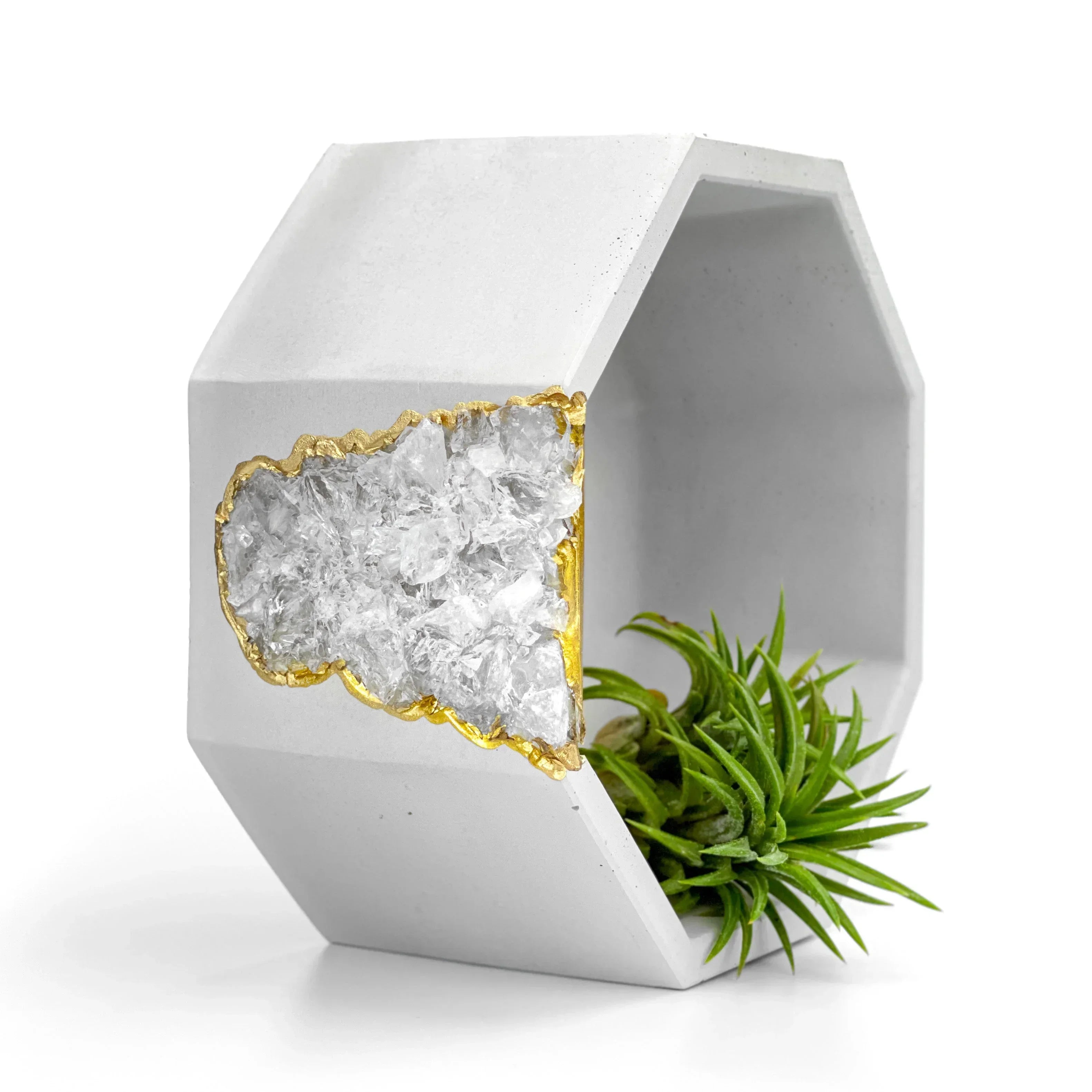 Clear Quartz Geode Planter Natural Crystal Home Decor, angled view - House Of Avana