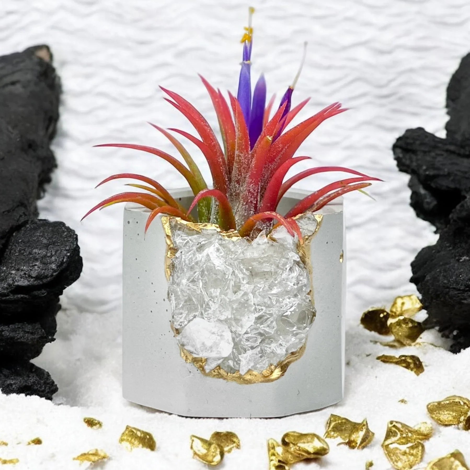 Clear Quartz Geode Planter with Natural Crystal Formation, front view - House Of Avana