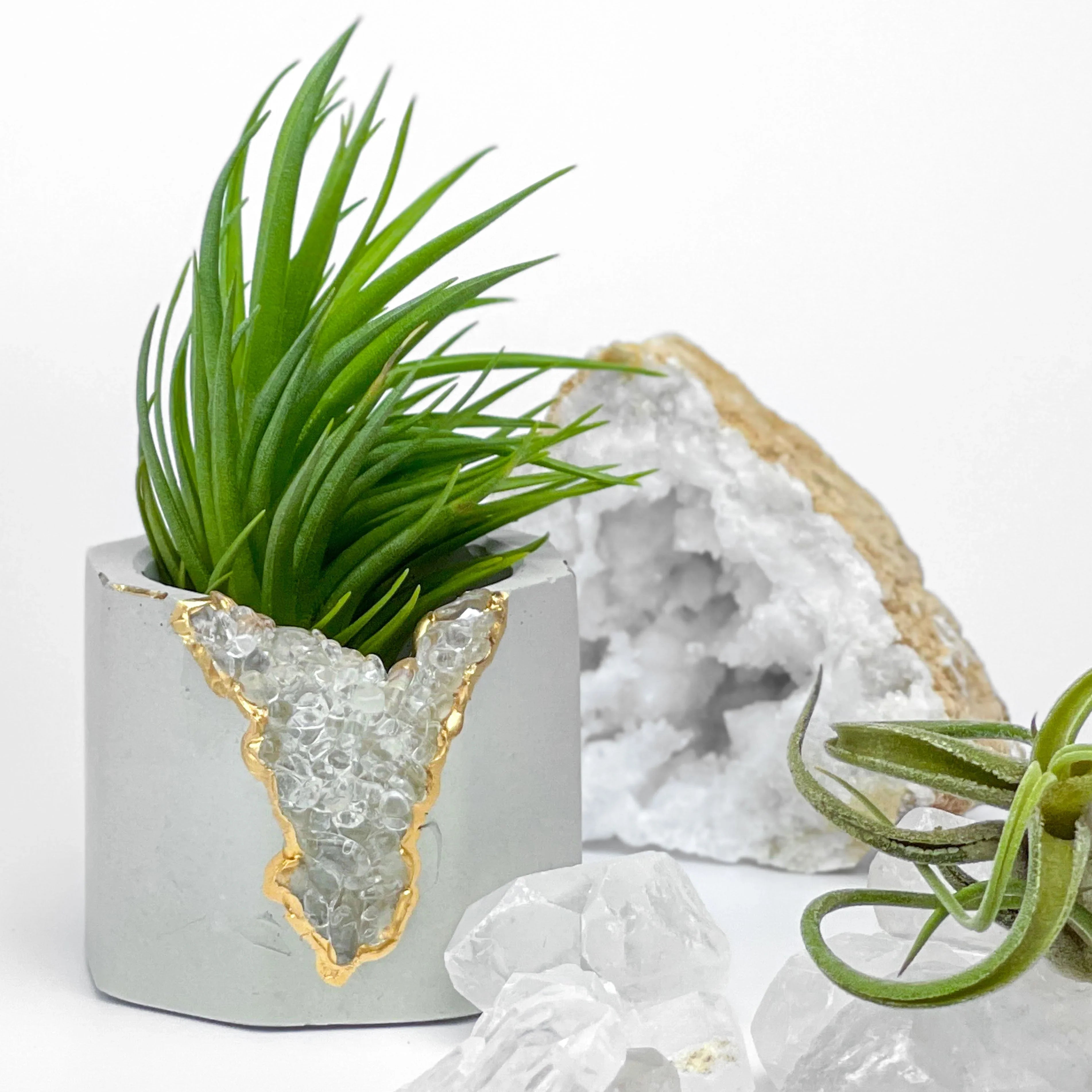 Clear Quartz Geode Planter with Natural Crystal Formation, back view - House Of Avana