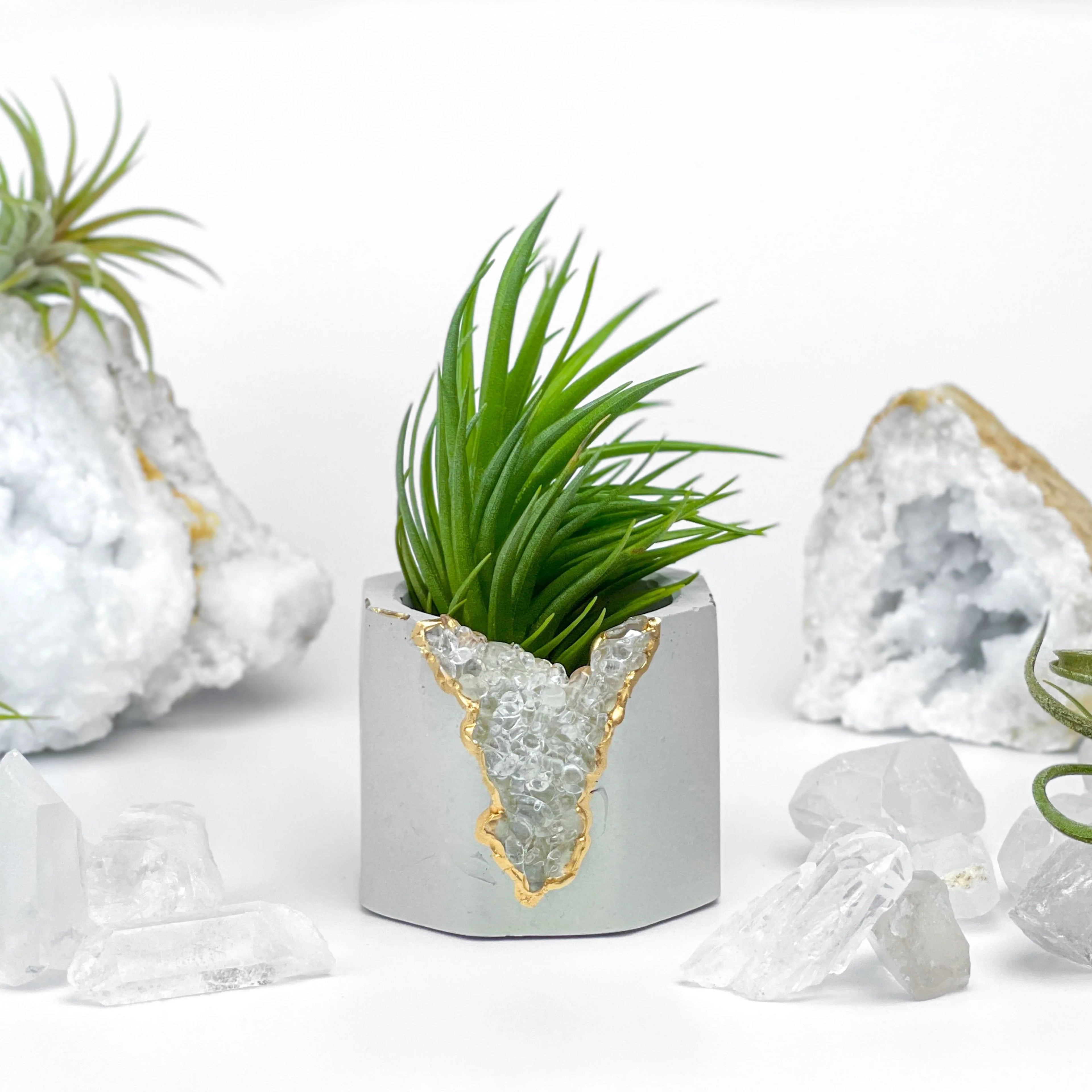 Clear Quartz Geode Planter with Natural Crystal Formation, side view - House Of Avana
