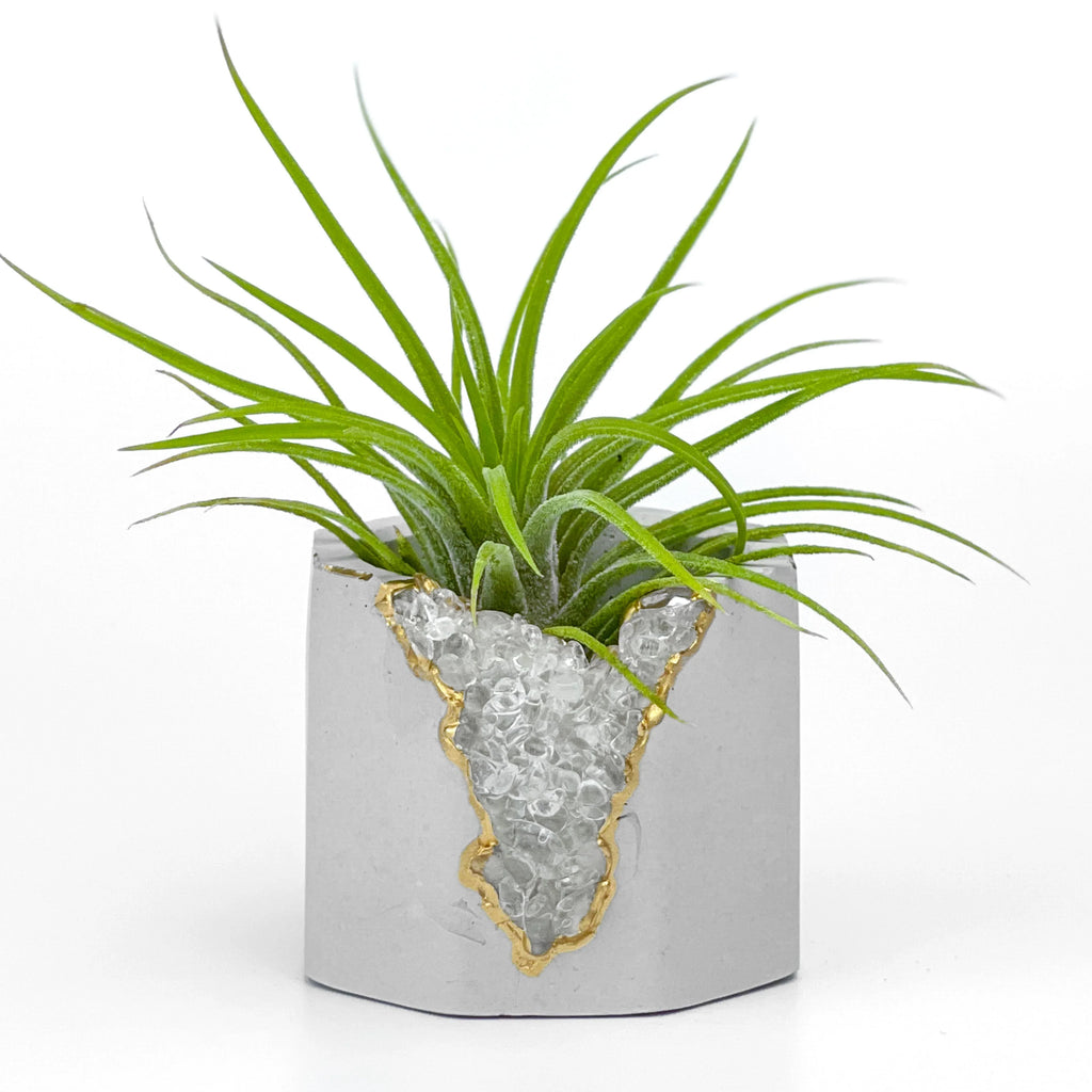 Clear Quartz Geode Planter with Natural Crystal Formation, angled view - House Of Avana