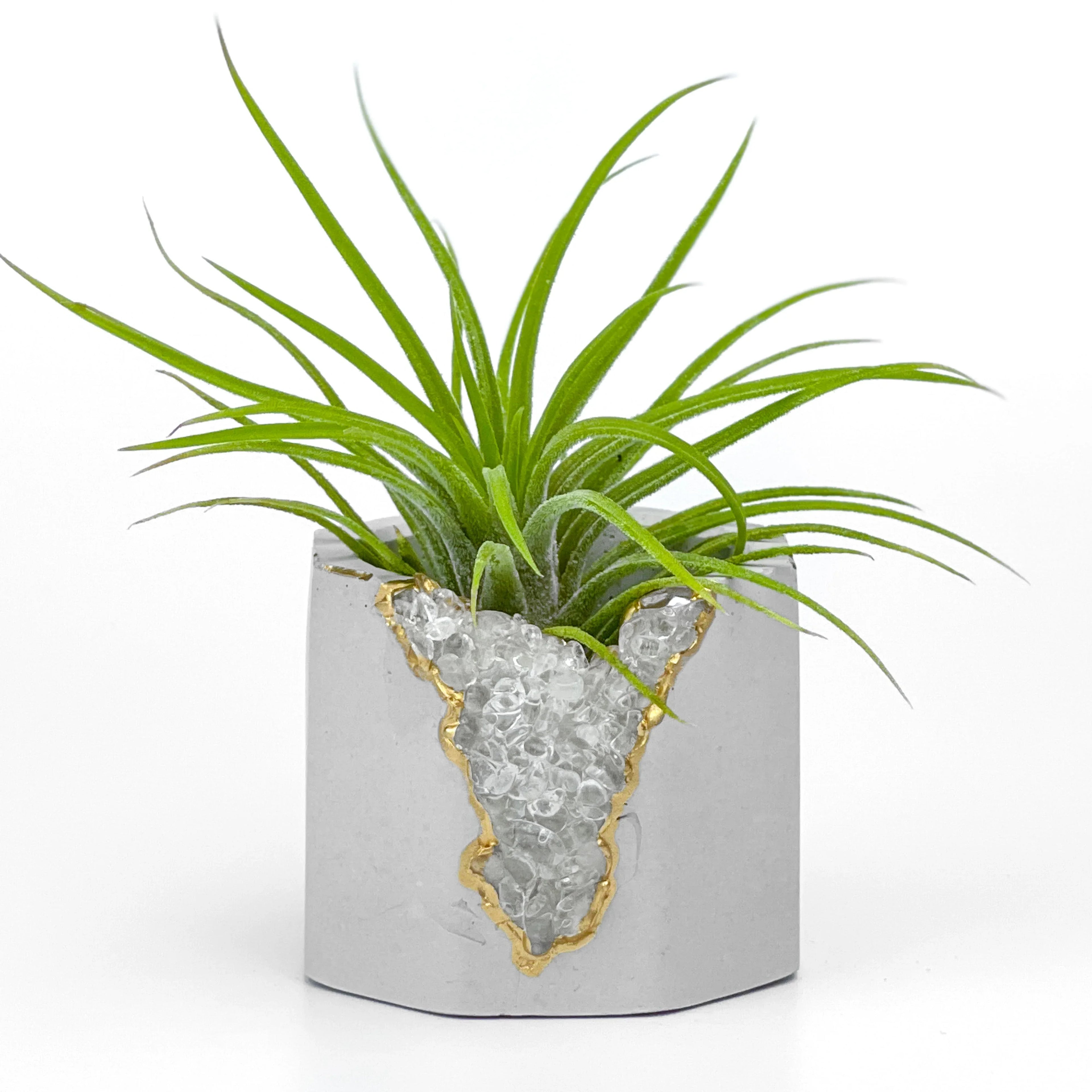 Clear Quartz Geode Planter with Natural Crystal Formation, angled view - House Of Avana