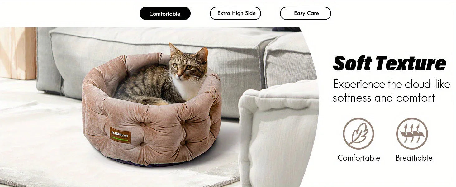 Clevahome Deep Nest Cat Bed for Small Pets Up to 15lbs - Round Cat Beds for Indoor Cats, Luxurious... - House Of Avana