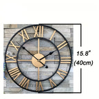 Metal Wall Clock with Roman Numerals, Silent Non-ticking Mechanism for Home and Office Decor, front view - House Of Avana