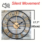 Metal Wall Clock with Roman Numerals, Silent Non-ticking Mechanism for Home and Office Decor, top view - House Of Avana