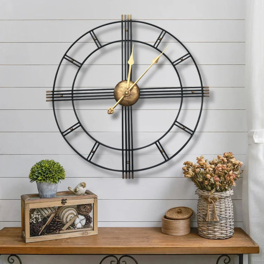 Extra Large Metal Skeleton Wall Clock Roman - House Of Avana