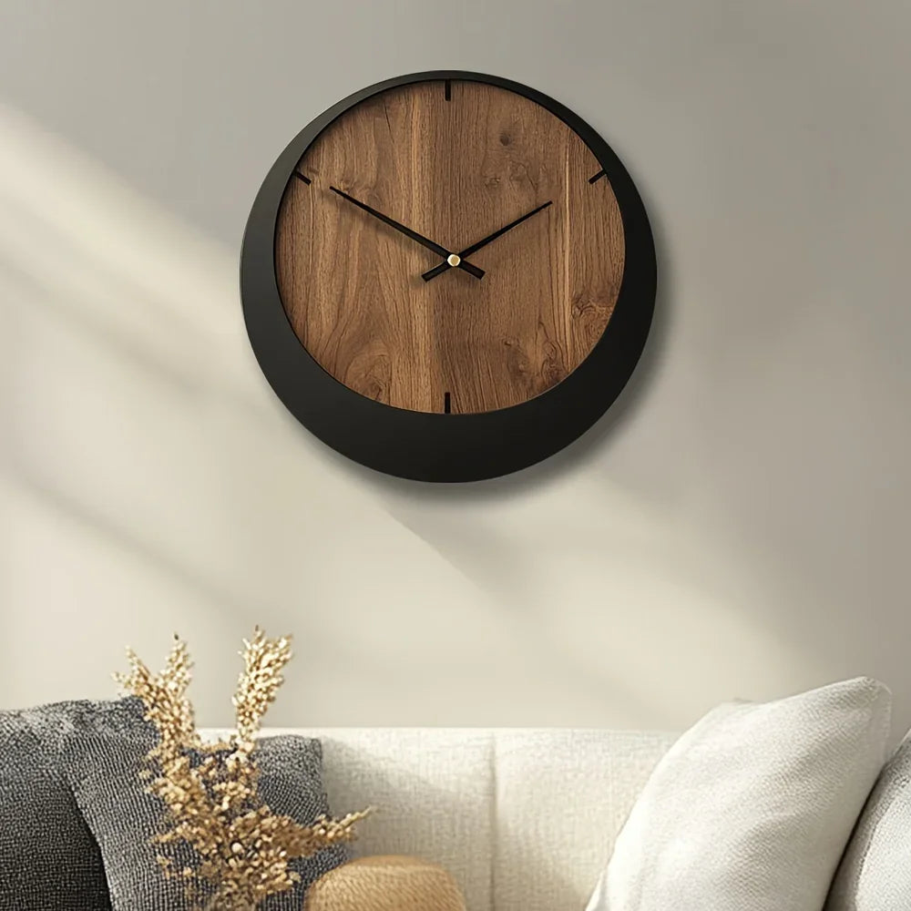 Wooden Wall Clock, Round Silent Timepiece, Battery Operated, 14/16/18 Inch, angled view - House Of Avana