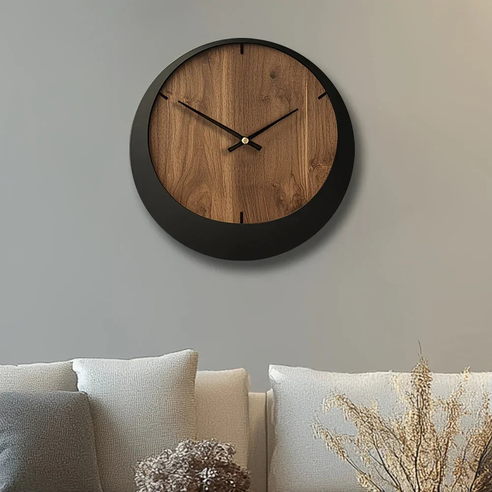 Wooden Wall Clock, Round Silent Timepiece, Battery Operated, 14/16/18 Inch, angled view - House Of Avana