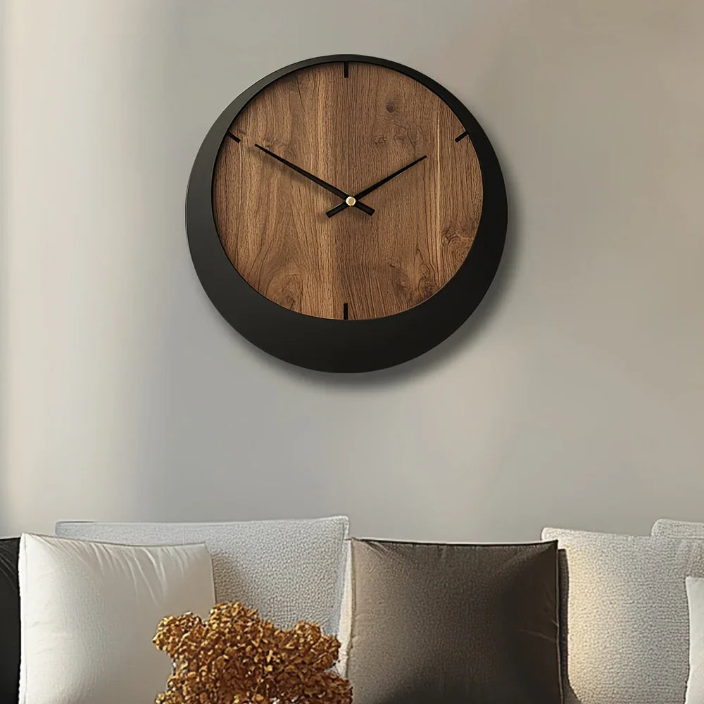 Wooden Wall Clock, Round Silent Timepiece, Battery Operated, 14/16/18 Inch, detail shot - House Of Avana