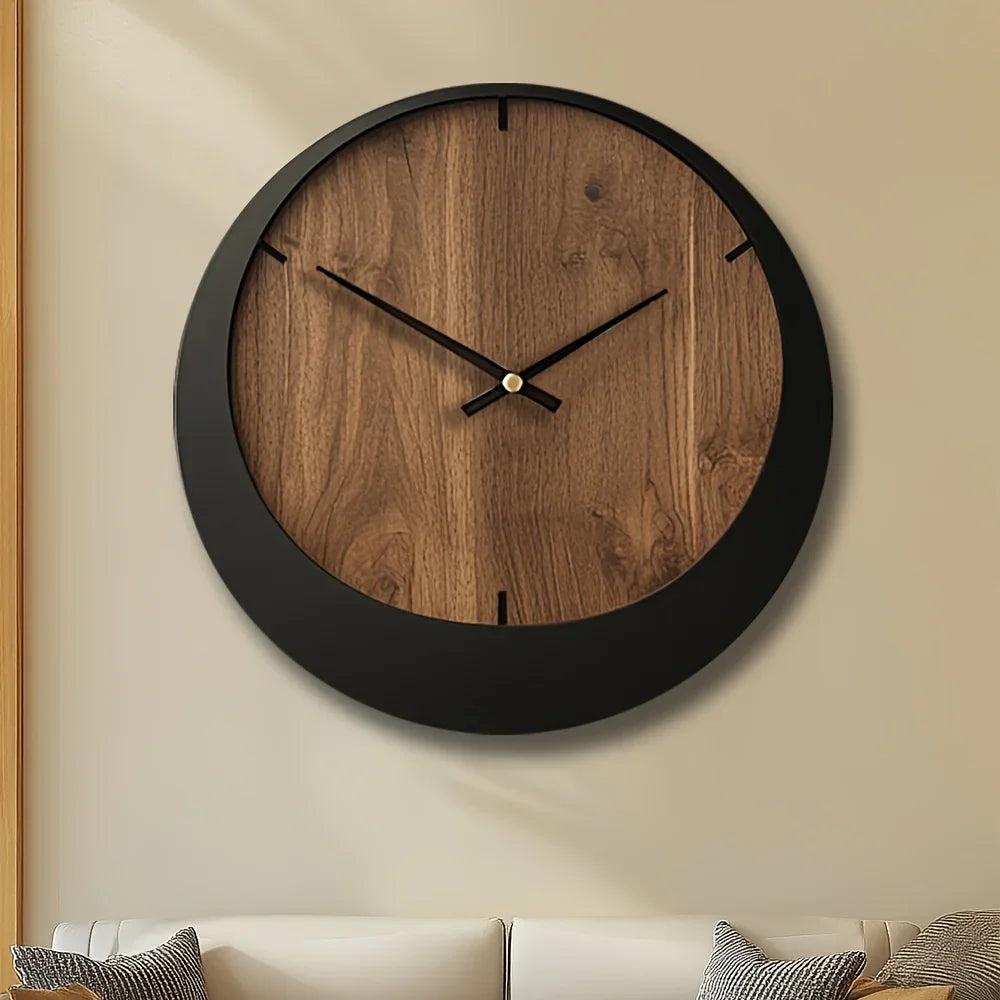 Wooden Wall Clock, Round Silent Timepiece, Battery Operated, 14/16/18 Inch, front view - House Of Avana