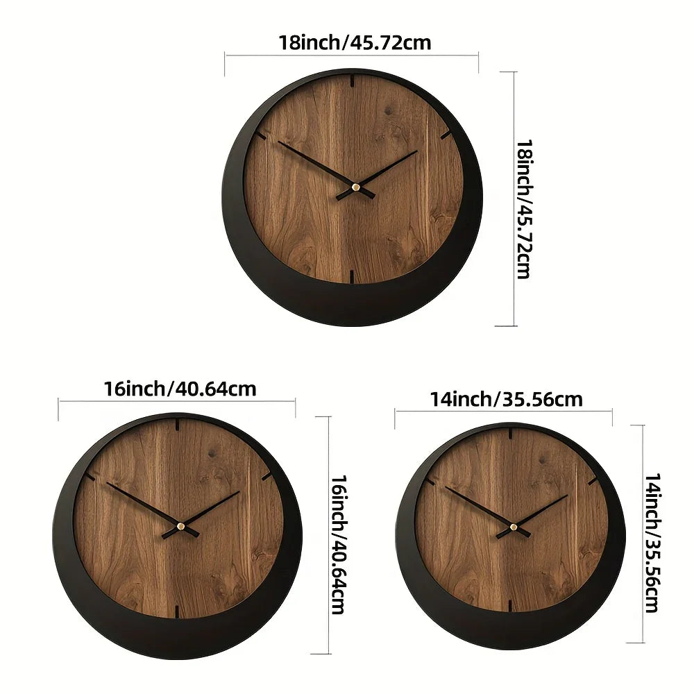 Wooden Wall Clock, Round Silent Timepiece, Battery Operated, 14/16/18 Inch, side view - House Of Avana