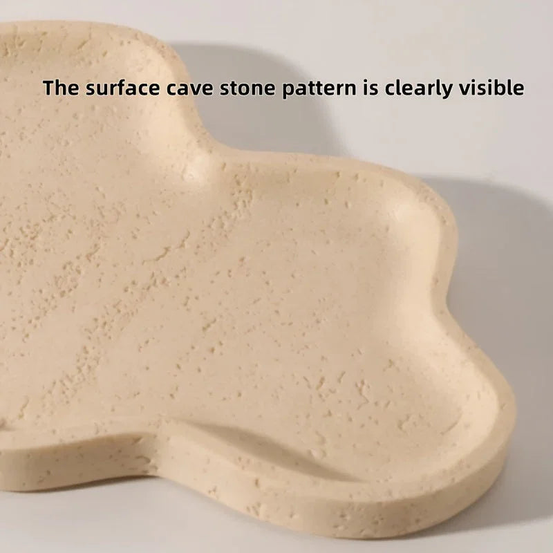 Beige stone cloud-shaped tray, decorative tabletop accent - House of Avana