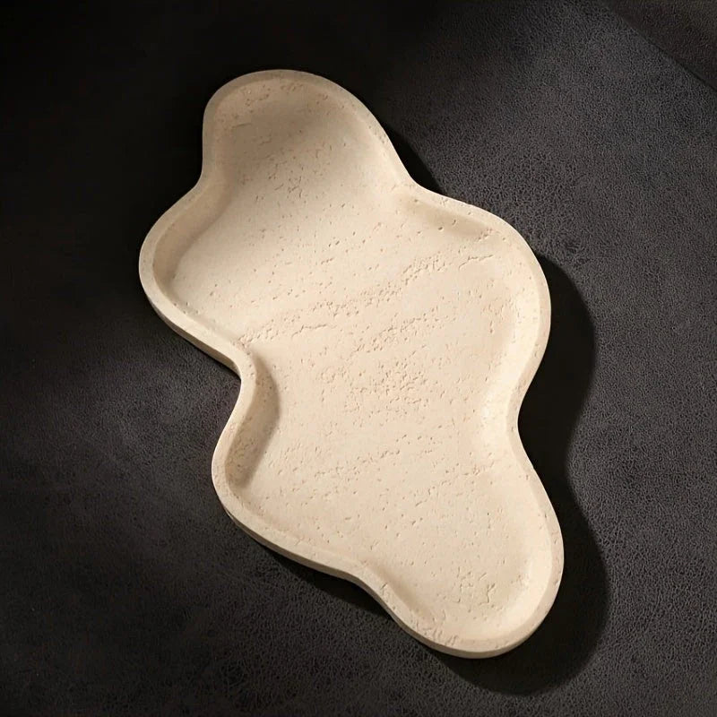 Beige stone cloud-shaped tray, decorative tabletop accent - House of Avana
