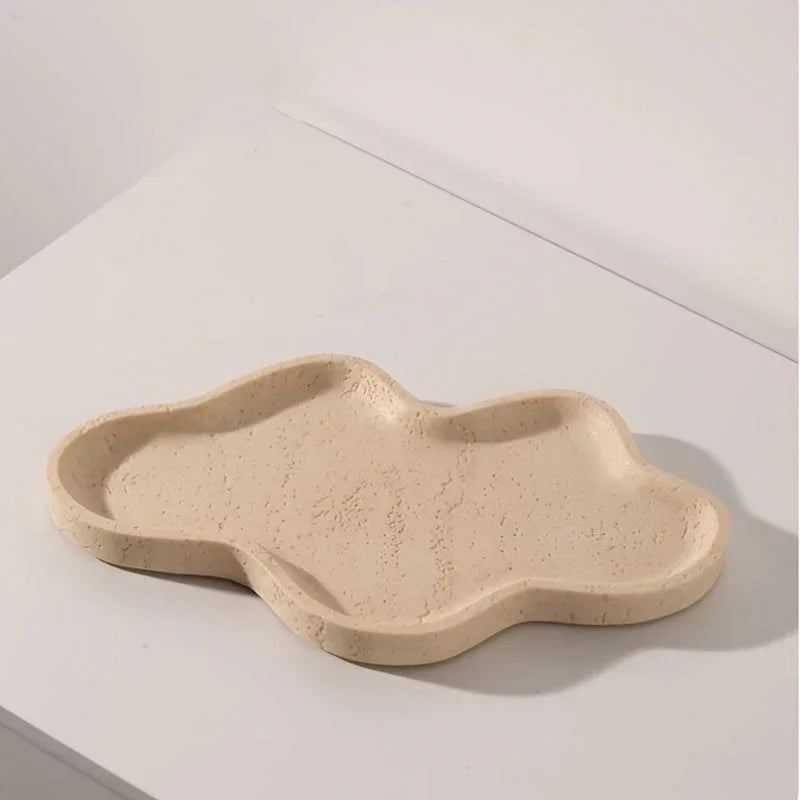 Beige stone cloud-shaped tray, decorative tabletop accent - House of Avana