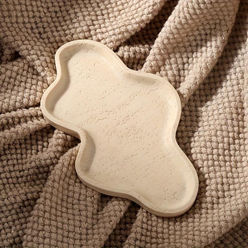 Beige stone cloud-shaped tray, decorative tabletop accent - House of Avana
