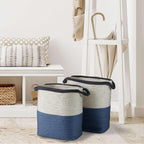 Coastal Blue and Natural Woven Storage Baskets with Handles (Set of 2) Vintage Shopper