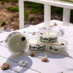 Clear glass tea light holder with white coconut-soy wax candle, crystal accent - House of Avana