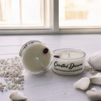 Clear glass tea light holder with white coconut-soy wax candle, crystal accent - House of Avana