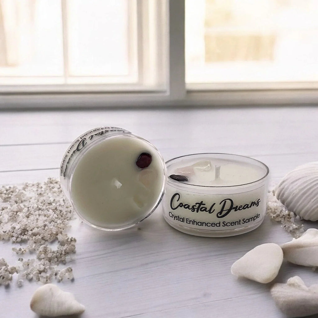 Coastal Dreams, Premium Coconut-soy Wax Tea Light Crystal Candle, 1oz, front view - House Of Avana