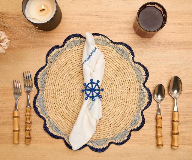 Coastal Ship Wheel Napkin Ring – 2.5” Handwoven Iraca Palm – Nautical Table Decor from Colombia Payton James