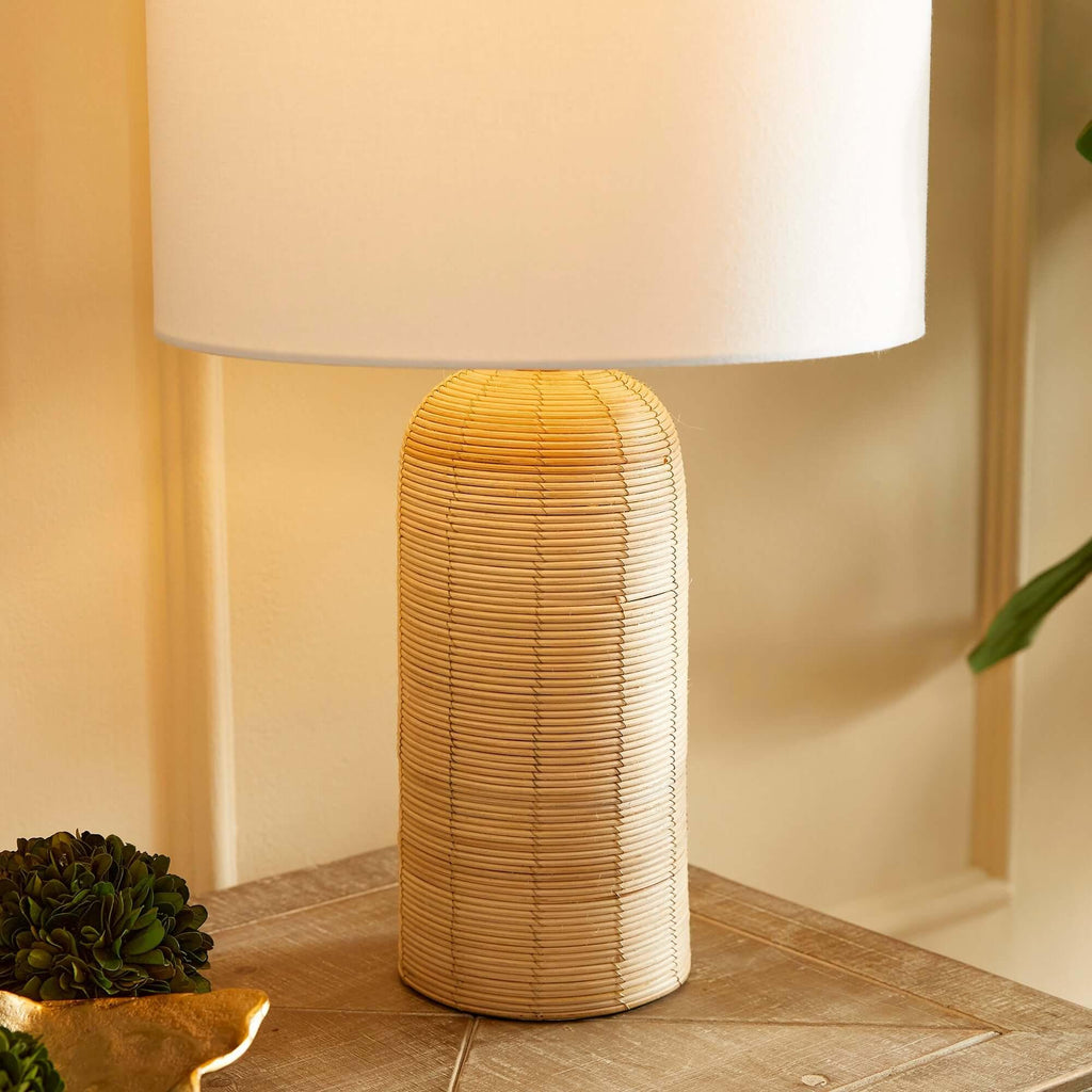 Coastal Woven Rattan Table Lamp with White Drum Shade Vintage Shopper