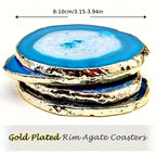 [Blue Agate Geode Coasters] 2pcs Blue Agate Geode Coasters with Golden Edges - Natural Stone, Perfect for Coffee Mugs & Home Decor, Ideal Gift for Housewarming, Anniversary, Wedding, Birthday, Christmas, Thanksgiving, Easter, House Of Avana
