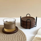 S/1set Japanese Bamboo and Wood Insulation Coasters Plus Iron Frame, Suitable for Living Room Coffee... - House Of Avana