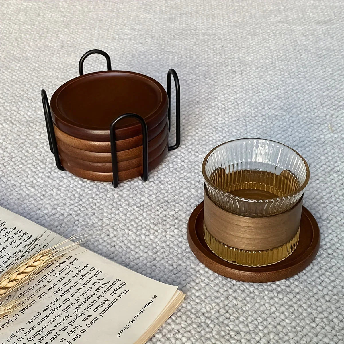 S/1set Japanese Bamboo and Wood Insulation Coasters Plus Iron Frame, Suitable for Living Room Coffee... - House Of Avana