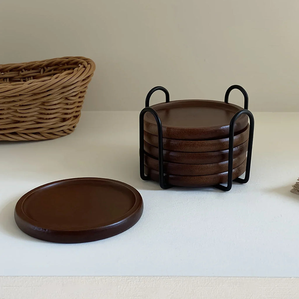 S/1set Japanese Bamboo and Wood Insulation Coasters Plus Iron Frame, Suitable for Living Room Coffee... - House Of Avana