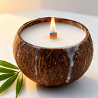 Natural coconut shell candle in brown soy wax, rustic coconut bowl holder - House of Avana