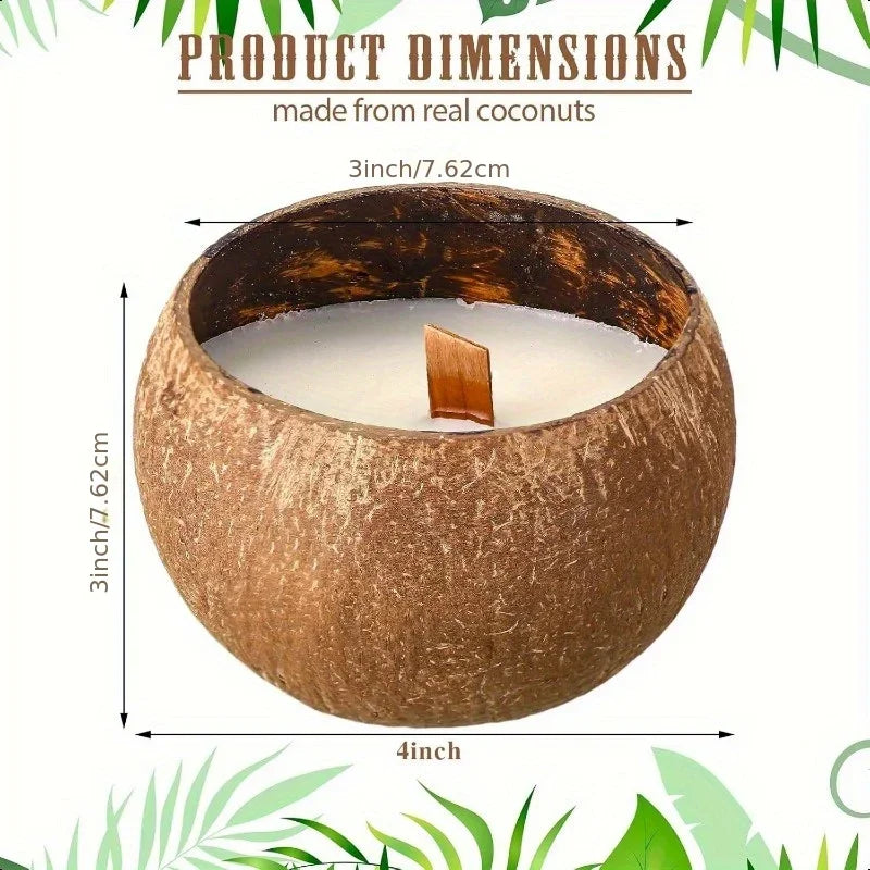 Natural coconut shell candle in brown soy wax, rustic coconut bowl holder - House of Avana