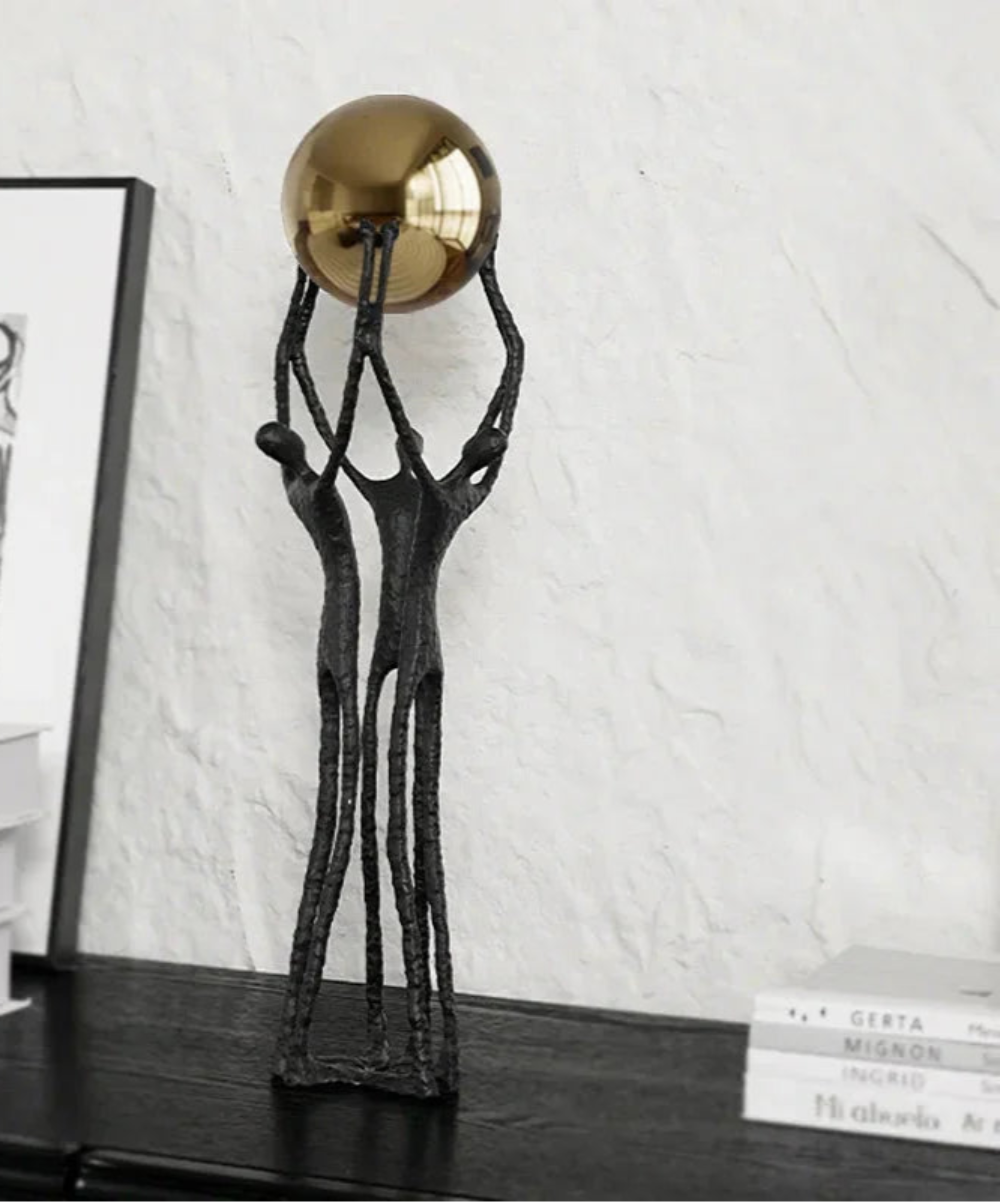 Golden Ball Weightlifter Figures Statue Desk Decoration Ornaments Abstract Character Metal Sculpture Room Aesthetic Decor - House Of Avana