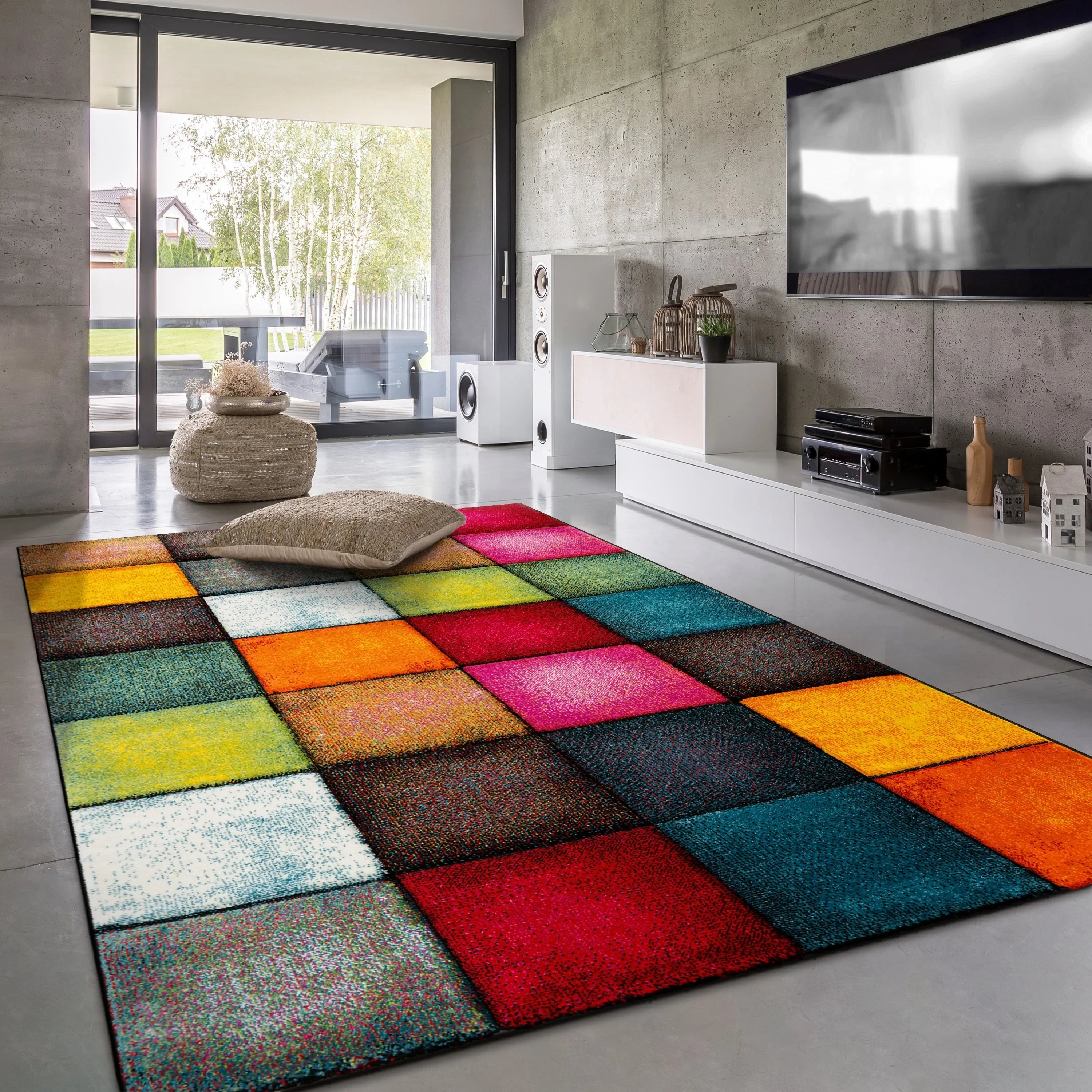 Colorful Area Rug Smaragd With Geometric Squares - Multicolor RugYourHome