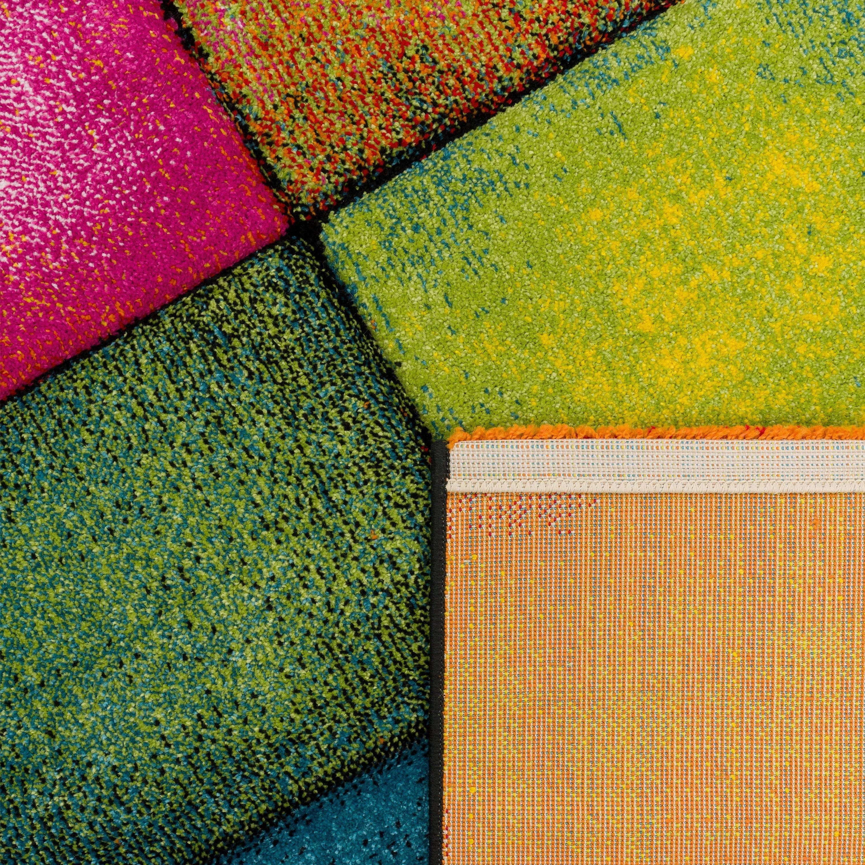 Colorful Area Rug Smaragd with Geometric Squares - Multicolor - House Of Avana