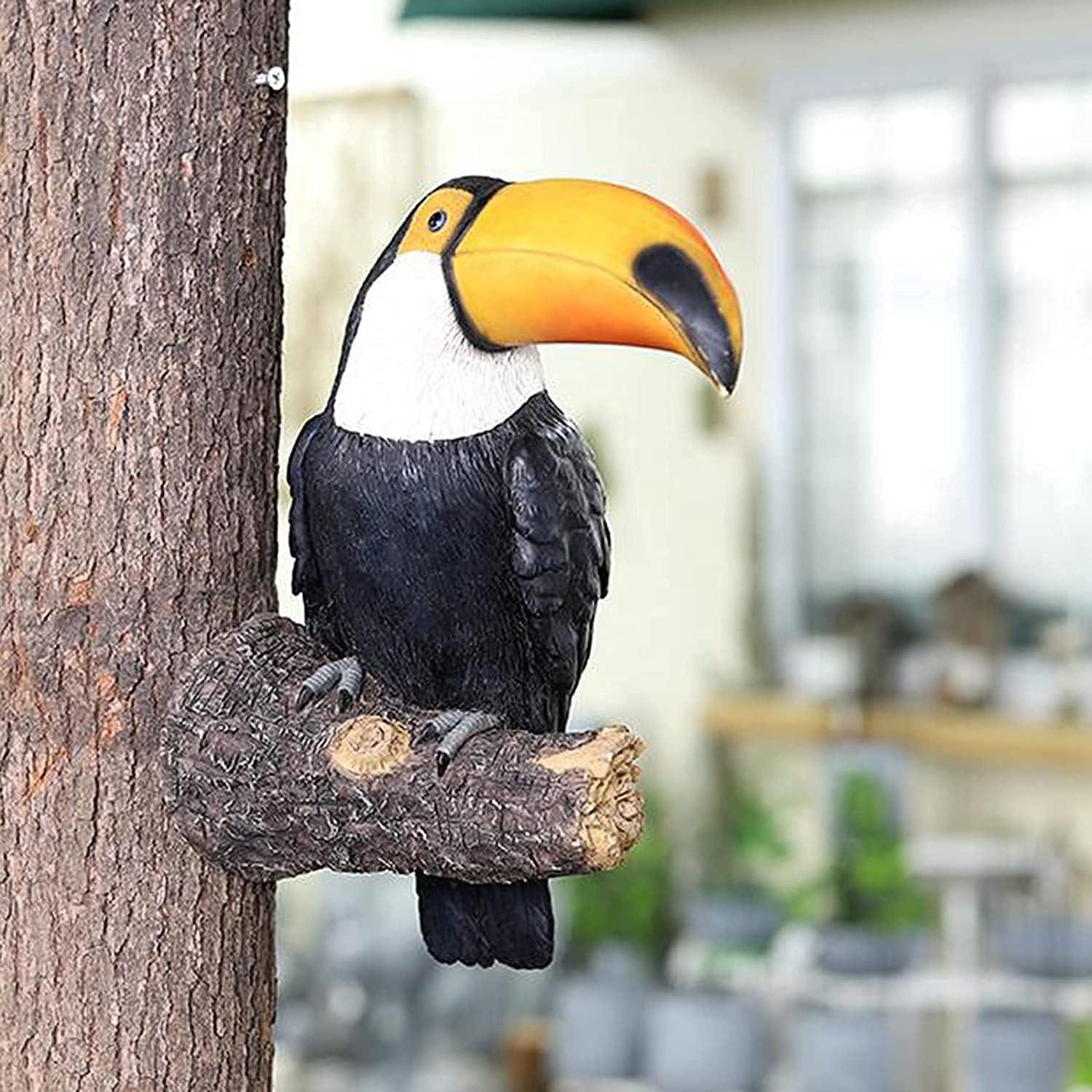 11.4" Tall Toucan Tree Hugging Garden Statue - Vibrant Multi-Color Resin Tropical Bird Sculpture with Expressive Eyes & Black/White Feathers, Indoor/Outdoor Hanging Decor for Lawn, Porch, Patio - No Electricity Needed, Durabl House Of Avana
