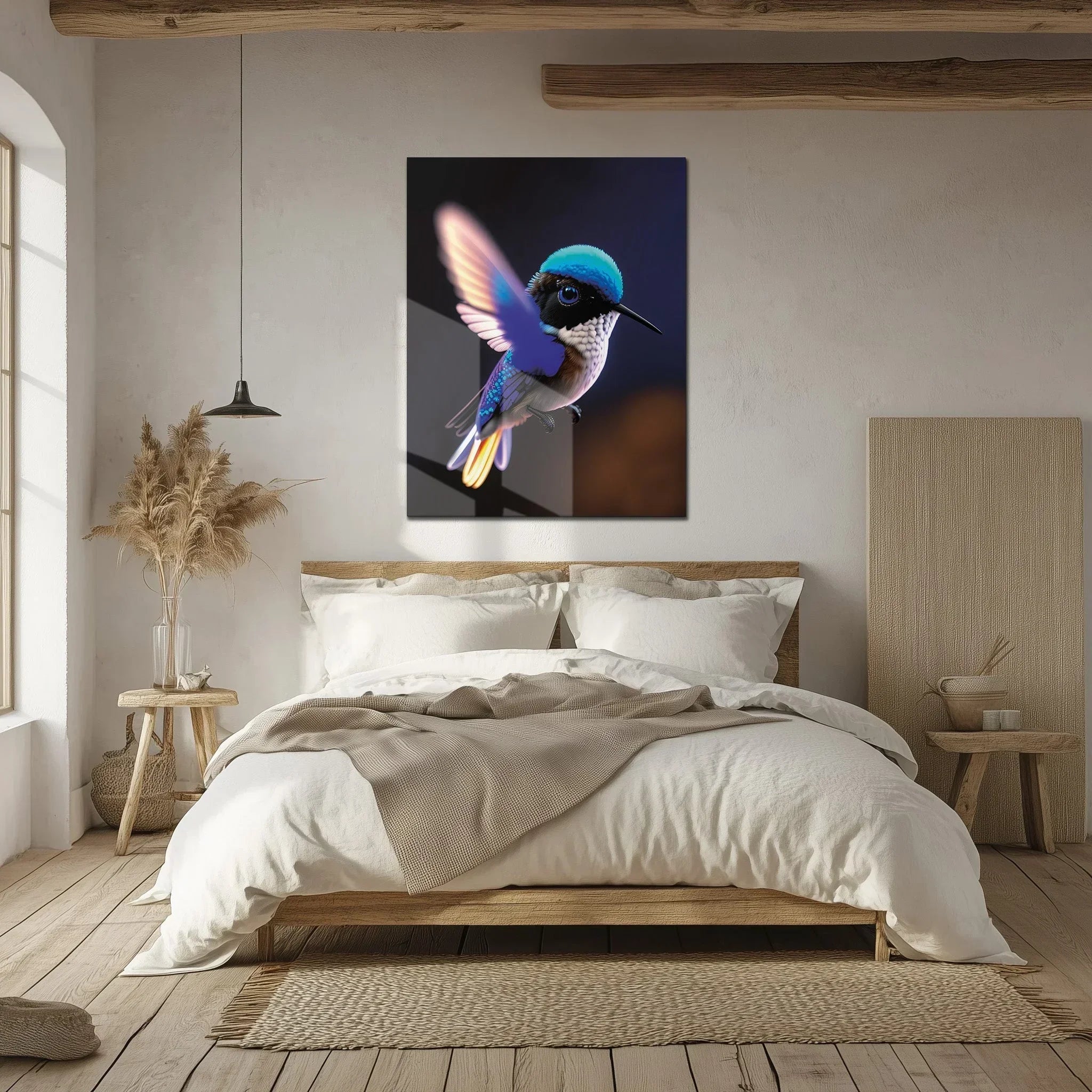 Colorful Hummingbird Glass Wall Art – Vibrant Nature-Inspired UV Print-KAFCD002 Peony Atelier
