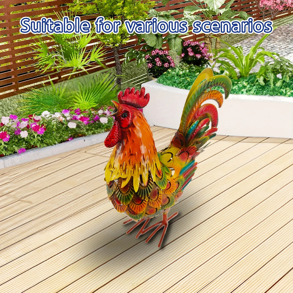 Metal Rooster Yard Art - Vibrant Colorful Metallic Outdoor Garden Statue Decor, Durable Iron Weather-Resistant Ground-Mounted for Lawn Patio Backyard Kitchen, Thanksgiving Housewarming Gift House Of Avana