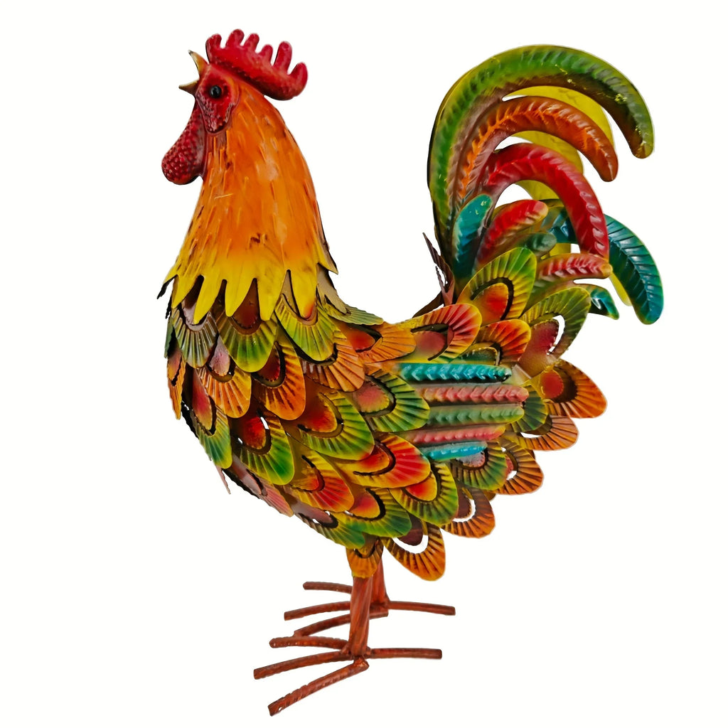 Metal Rooster Yard Art - Vibrant Colorful Metallic Outdoor Garden Statue Decor, Durable Iron Weather-Resistant Ground-Mounted for Lawn Patio Backyard Kitchen, Thanksgiving Housewarming Gift House Of Avana