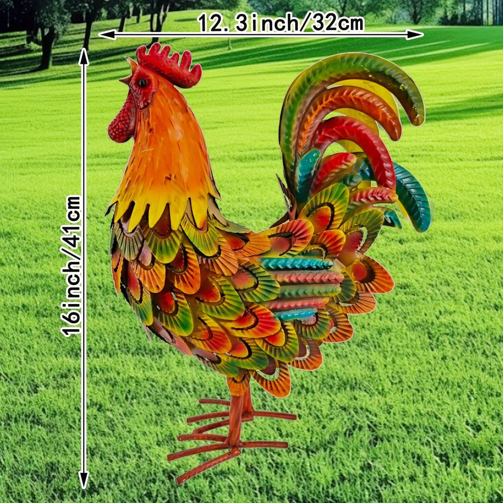 Metal Rooster Yard Art - Vibrant Colorful Metallic Outdoor Garden Statue Decor, Durable Iron Weather-Resistant Ground-Mounted for Lawn Patio Backyard Kitchen, Thanksgiving Housewarming Gift House Of Avana