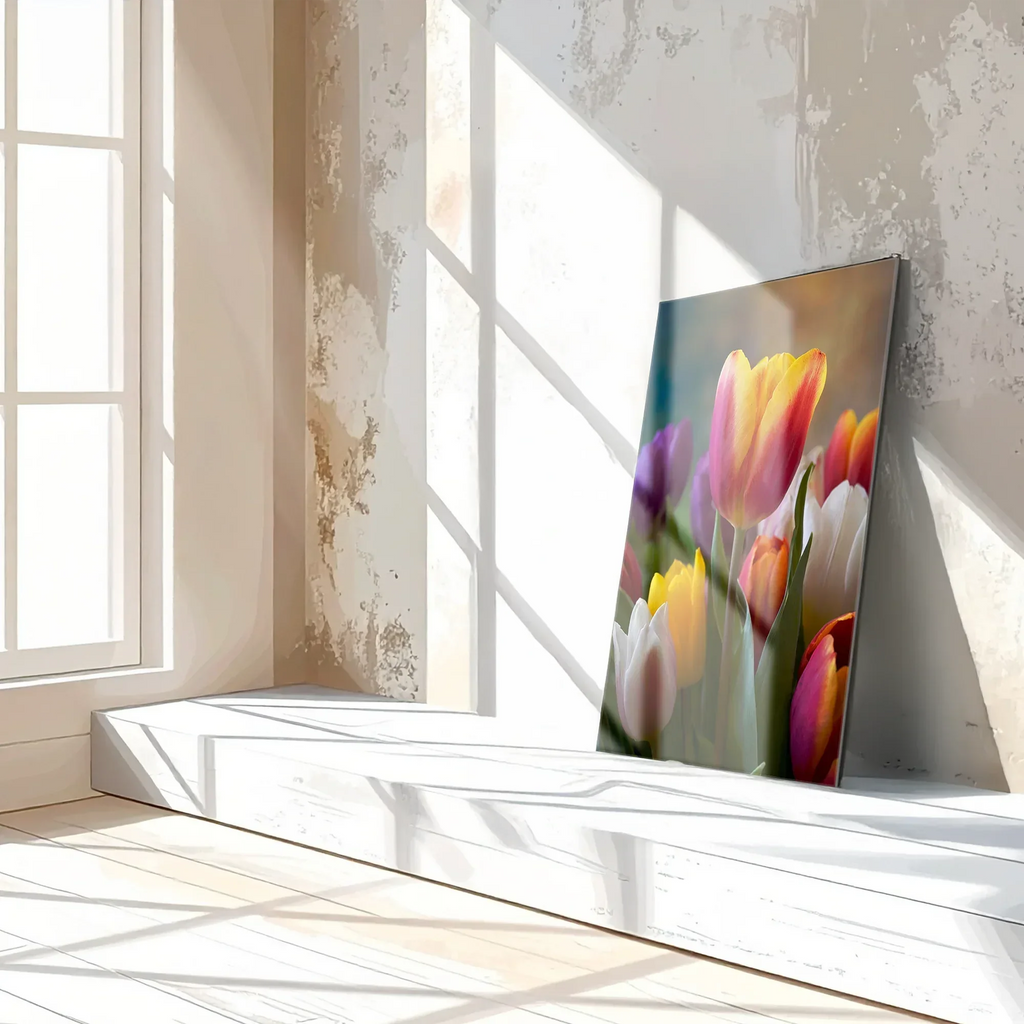 Colorful Tulip Bouquet Glass Wall Art – Vibrant Spring Floral UV Print-KAFCD049 Peony Atelier