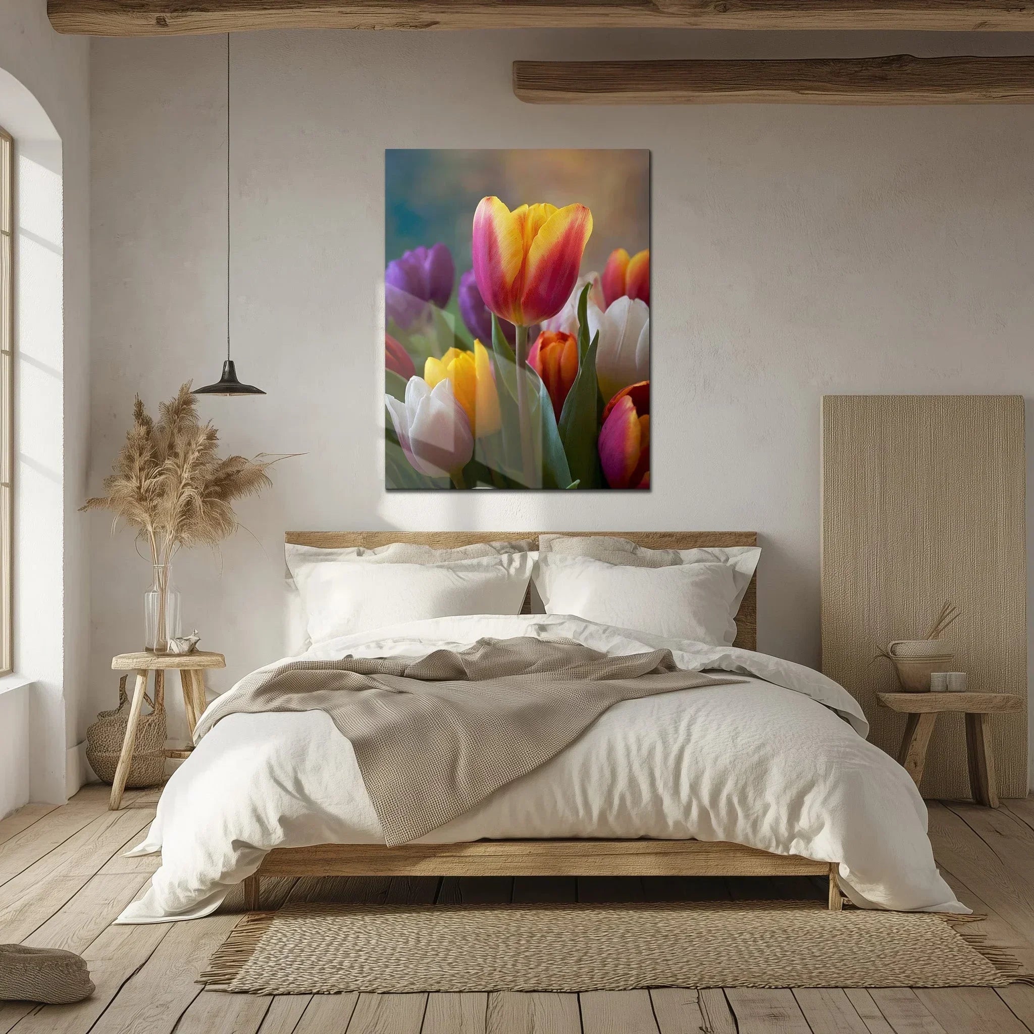 Colorful Tulip Bouquet Glass Wall Art – Vibrant Spring Floral UV Print-KAFCD049 Peony Atelier