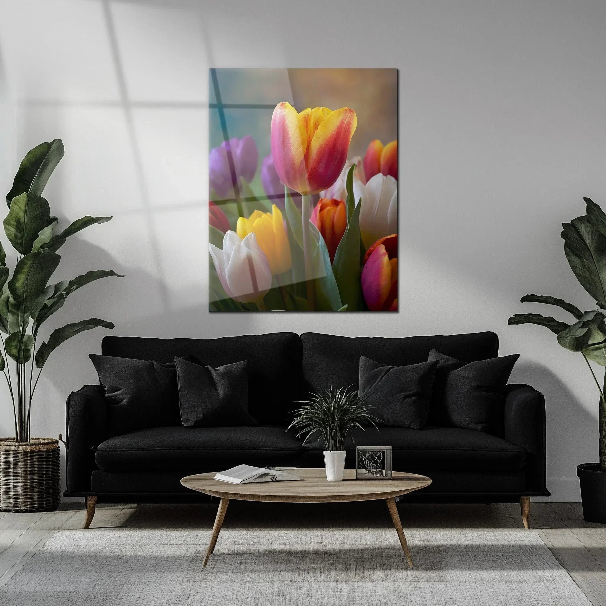Colorful Tulip Bouquet Glass Wall Art – Vibrant Spring Floral UV Print-KAFCD049 Peony Atelier