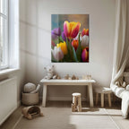 Colorful Tulip Bouquet Glass Wall Art – Vibrant Spring Floral UV Print-KAFCD049 Peony Atelier